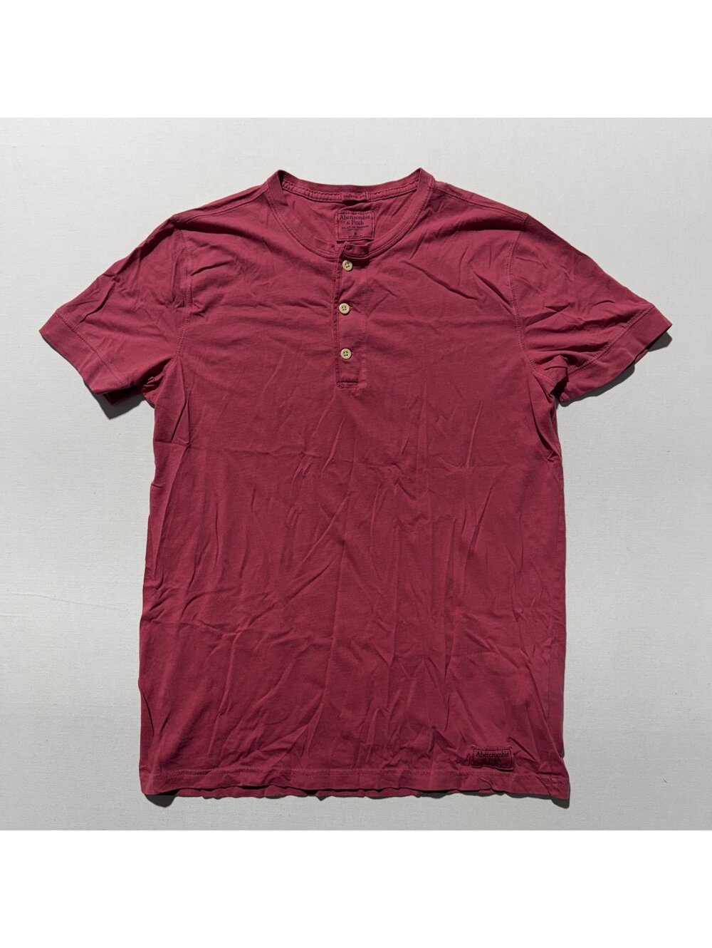 Abercrombie & Fitch Red Henley T-Shirt Garment Dyed Short Sleeve
